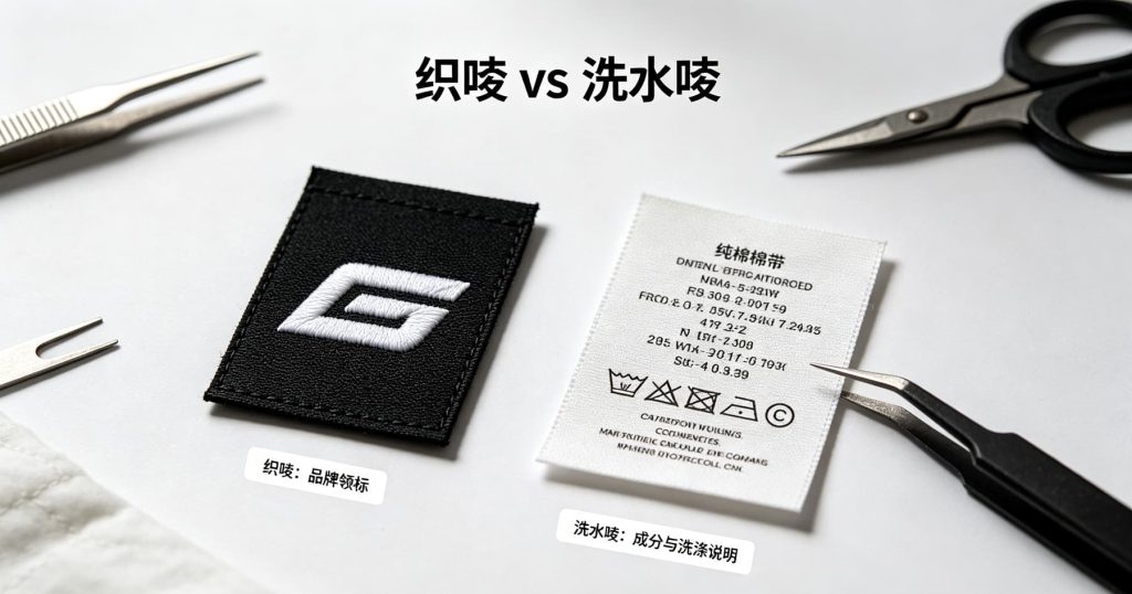洗水标 (43) 织唛领标和洗水唛实物对比实拍,广东服装厂区分领标与水洗标样品参考