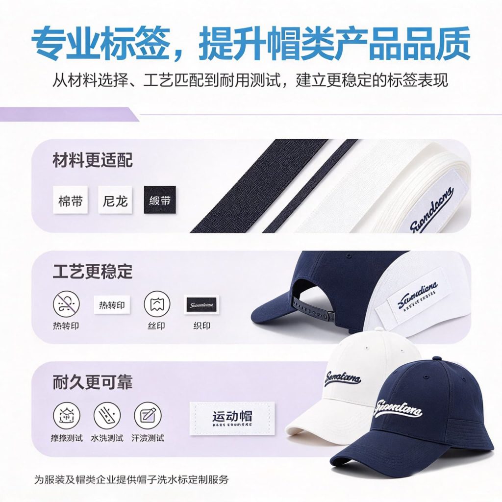专业帽子标签方案，材质选择、工艺匹配、耐用测试