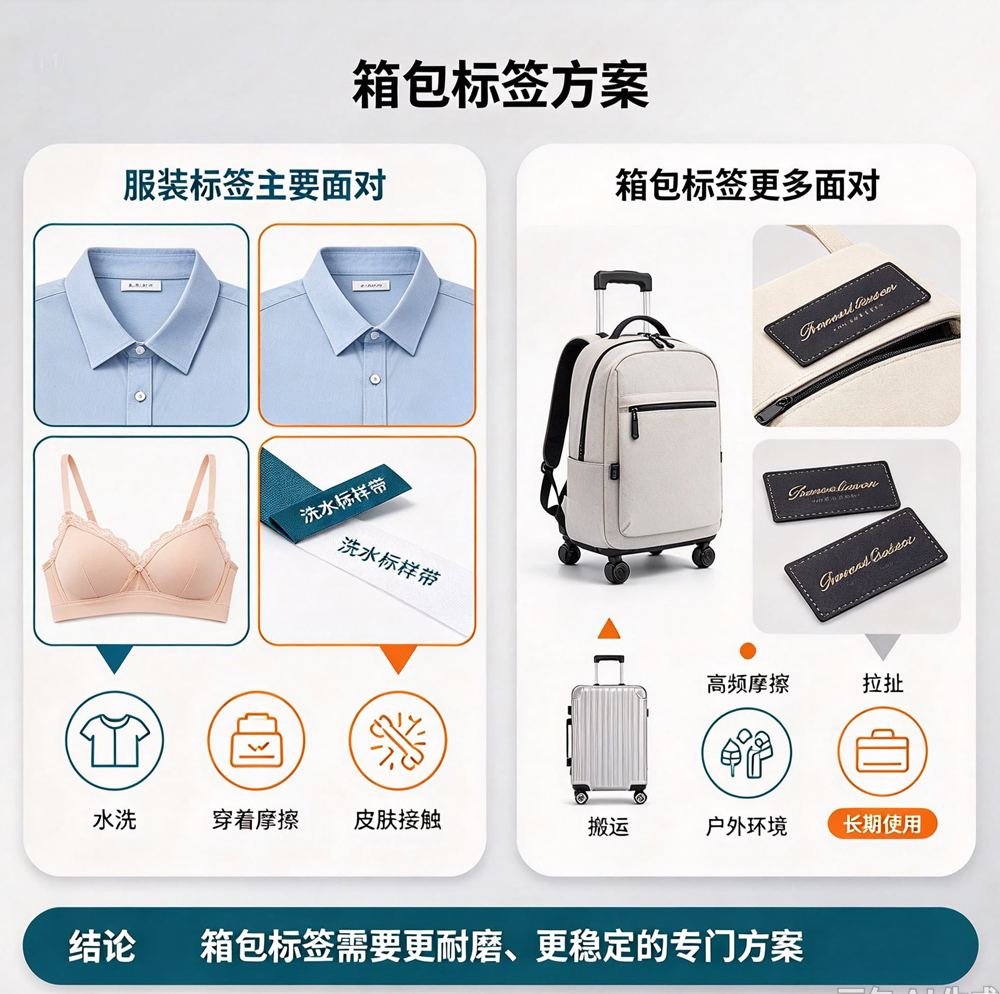 为什么箱包需要专门标签方案，服装标签与箱包耐用标签环境对比